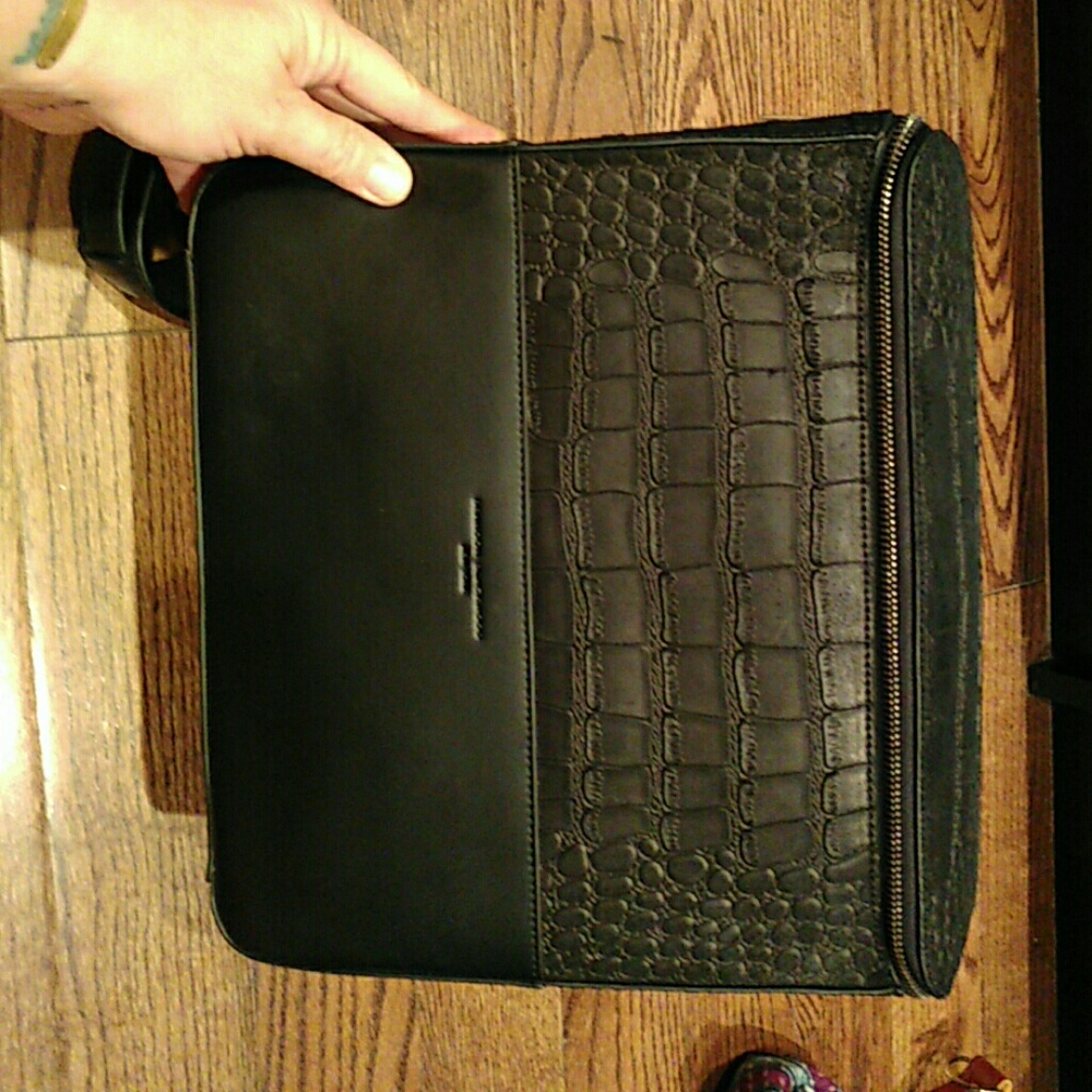 Brandon Blackwood Black Croc-Embossed Leather Crossbody Bag
